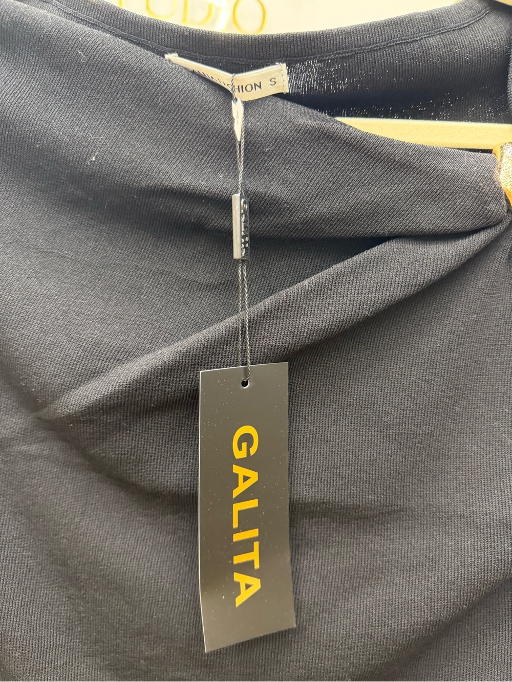 Black Asymmetrical One-Shoulder Top with Gold Button - Picture 6 of 6